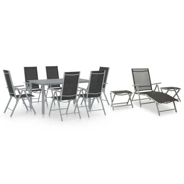 Gossi set mobilier de gradina, 10 piese, negru si argintiu