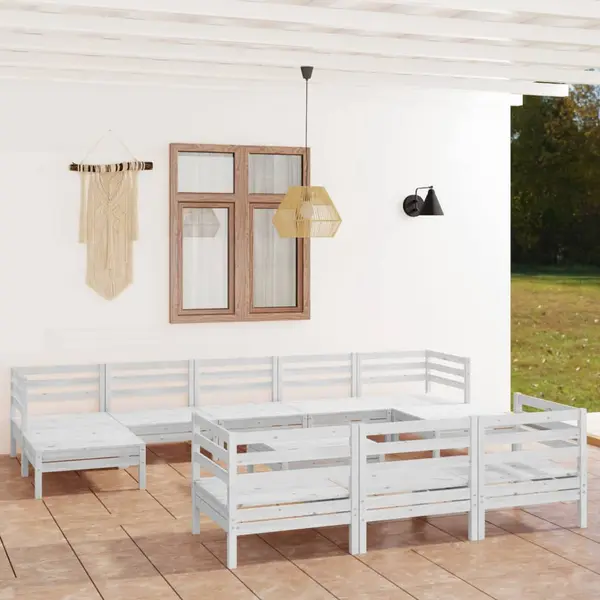 Gossi set mobilier de gradina, 11 piese, alb, lemn masiv de pin