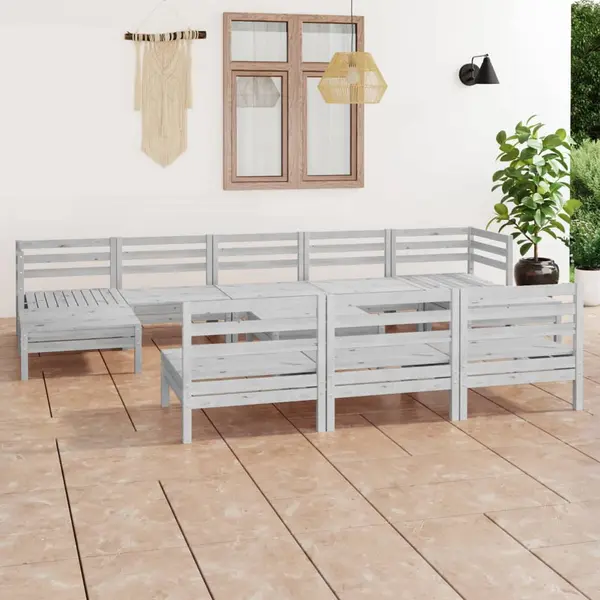 Gossi set mobilier de gradina, 11 piese, alb, lemn masiv de pin