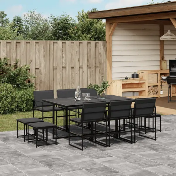 Gossi set mobilier de gradina, 11 piese, cu perne, negru, textilena