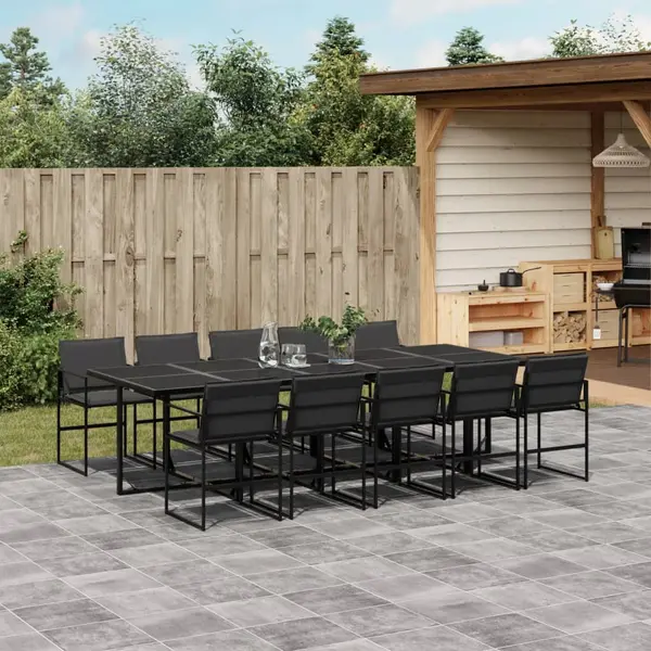 Gossi set mobilier de gradina, 11 piese, cu perne, negru, textilena