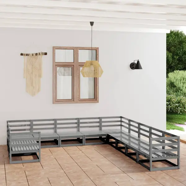 Gossi set mobilier de gradina, 11 piese, gri, lemn masiv de pin