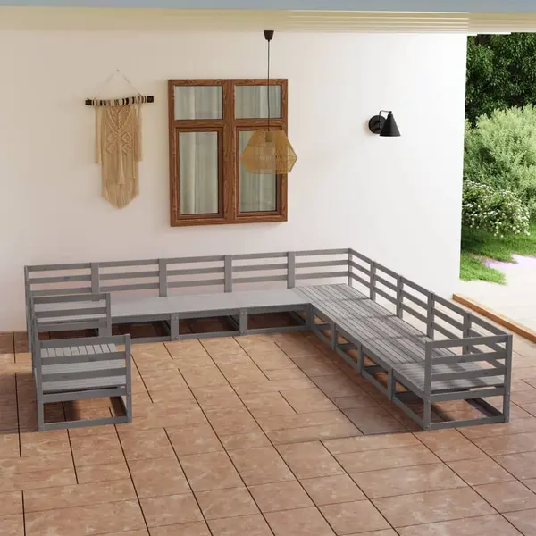 Gossi set mobilier de gradina, 11 piese, gri, lemn masiv de pin