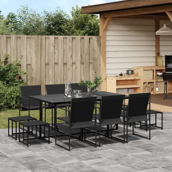 Gossi set mobilier de gradina, 11 piese, negru, textilena