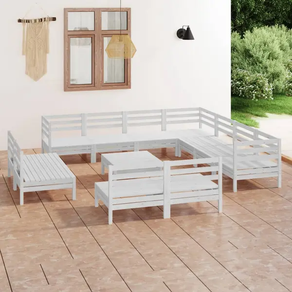 Gossi set mobilier de gradina, 12 piese, alb, lemn masiv de pin