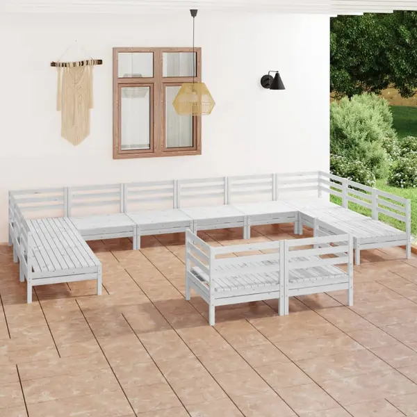 Gossi set mobilier de gradina, 12 piese, alb, lemn masiv de pin