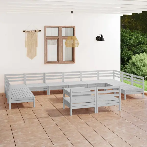 Gossi set mobilier de gradina, 13 piese, alb, lemn masiv de pin