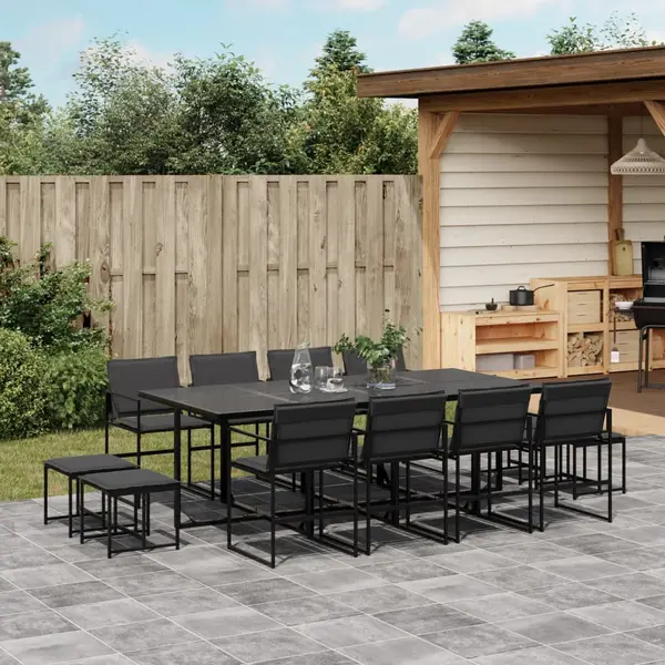 Gossi set mobilier de gradina, 13 piese, cu perne, negru, textilena