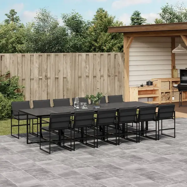 Gossi set mobilier de gradina, 13 piese, cu perne, negru, textilena