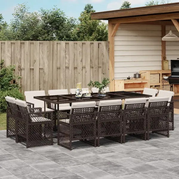 Gossi set mobilier de gradina, 13 piese, maro, cu perne, poliratan