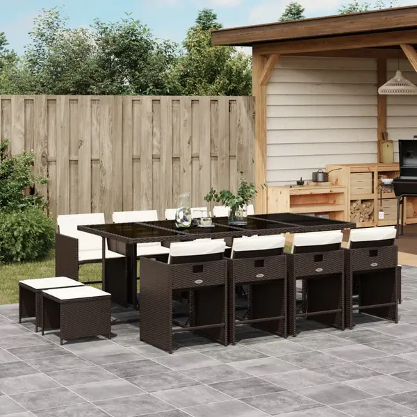 Gossi set mobilier de gradina, 13 piese, maro, cu perne, poliratan