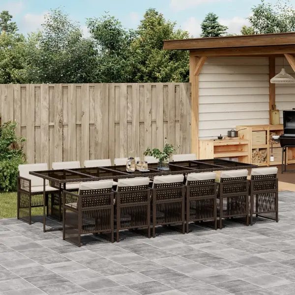 Gossi set mobilier de gradina, 13 piese, maro, cu perne, poliratan