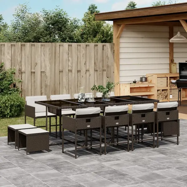 Gossi set mobilier de gradina, 13 piese, maro, cu perne, poliratan