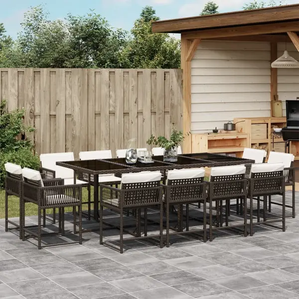 Gossi set mobilier de gradina, 13 piese, maro, cu perne, poliratan