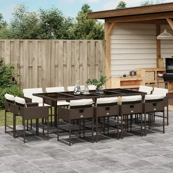 Gossi set mobilier de gradina, 13 piese, maro, cu perne, poliratan