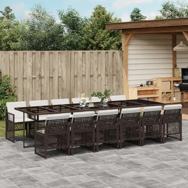 Gossi set mobilier de gradina, 13 piese, maro, cu perne, poliratan