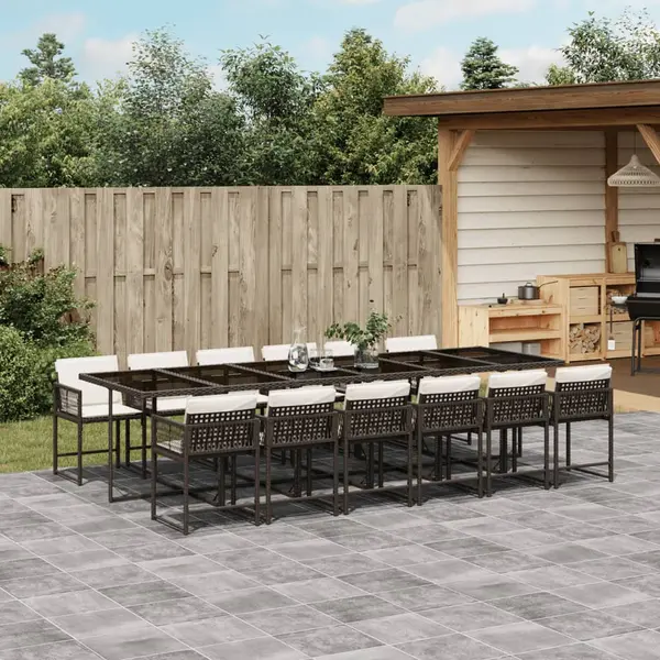 Gossi set mobilier de gradina, 13 piese, maro, cu perne, poliratan