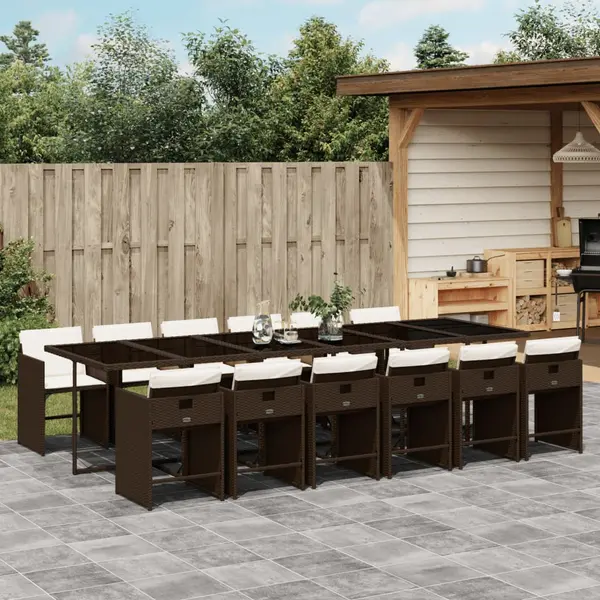 Gossi set mobilier de gradina, 13 piese, maro, cu perne, poliratan