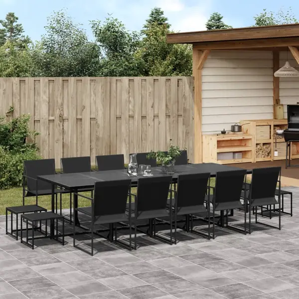 Gossi set mobilier de gradina, 15 piese, negru, textilena