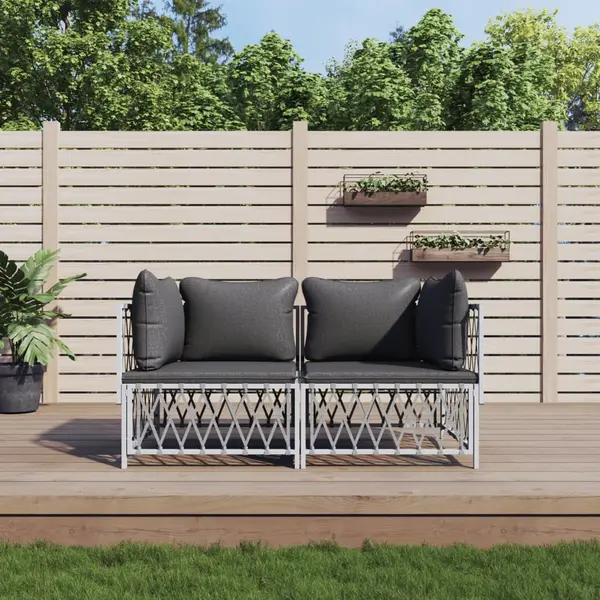 Gossi set mobilier de gradina, 2 piese, cu perne, alb, otel