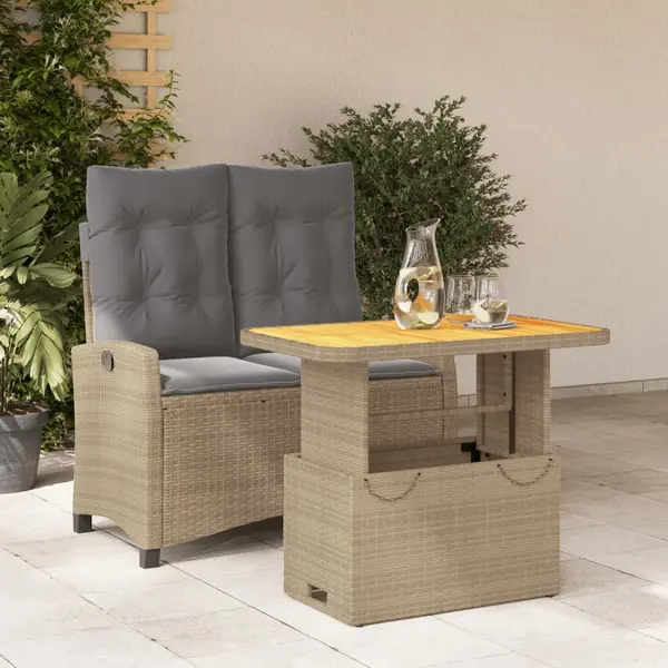 Gossi set mobilier de gradina, 2 piese, cu perne, bej, poliratan