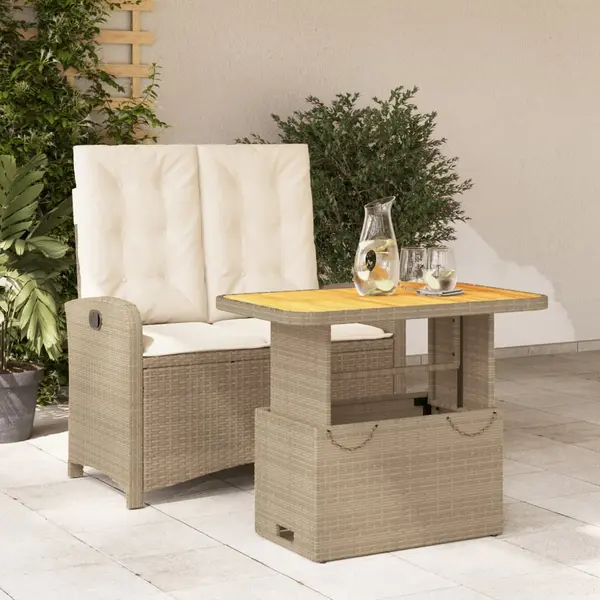 Gossi set mobilier de gradina, 2 piese, cu perne, bej, poliratan
