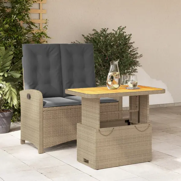 Gossi set mobilier de gradina, 2 piese, cu perne, bej, poliratan