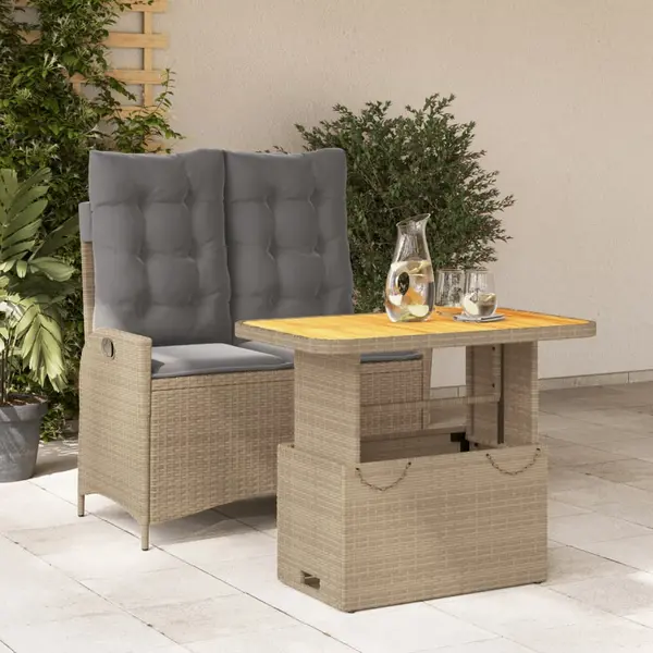 Gossi set mobilier de gradina, 2 piese, cu perne, bej, poliratan