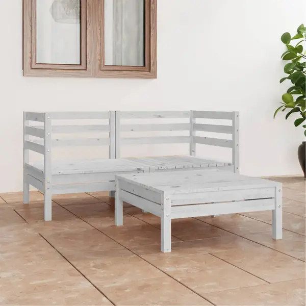 Gossi set mobilier de gradina, 3 piese, alb, lemn masiv de pin