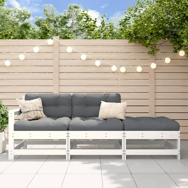 Gossi set mobilier de gradina, 3 piese, alb, lemn masiv de pin