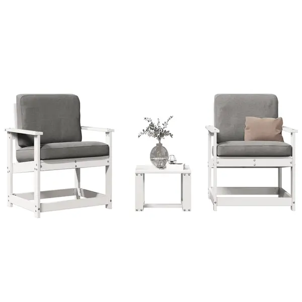 Gossi set mobilier de gradina, 3 piese, alb, lemn masiv de pin