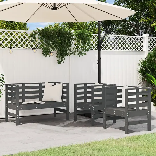 Gossi set mobilier de gradina, 3 piese, gri, lemn masiv de pin