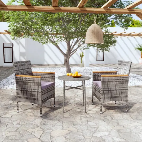 Gossi set mobilier de gradina, 3 piese, gri, poliratan