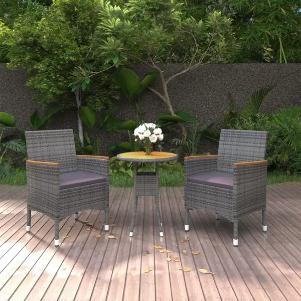Gossi set mobilier de gradina, 3 piese, gri, poliratan