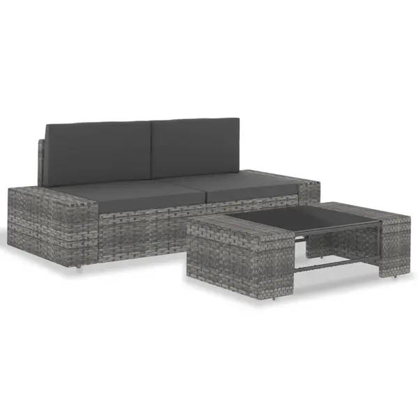 Gossi set mobilier de gradina, 3 piese, gri, poliratan