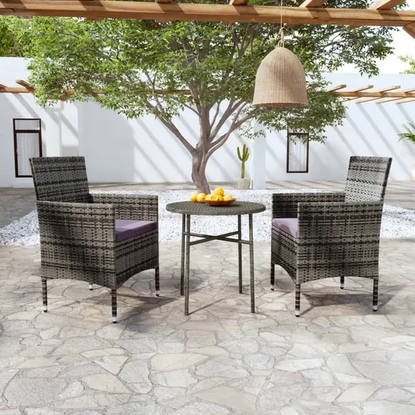 Gossi set mobilier de gradina, 3 piese, gri, poliratan