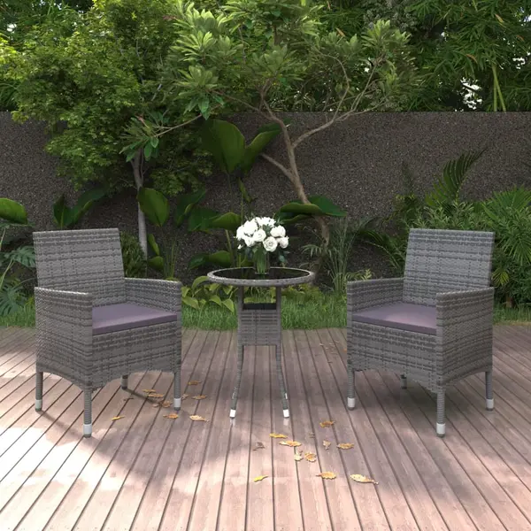 Gossi set mobilier de gradina, 3 piese, gri, poliratan