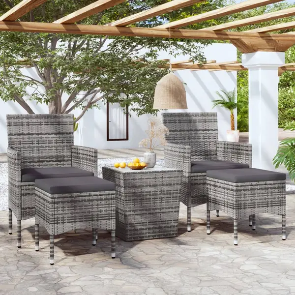 Gossi set mobilier de gradina, 3 piese, gri, poliratan si sticla