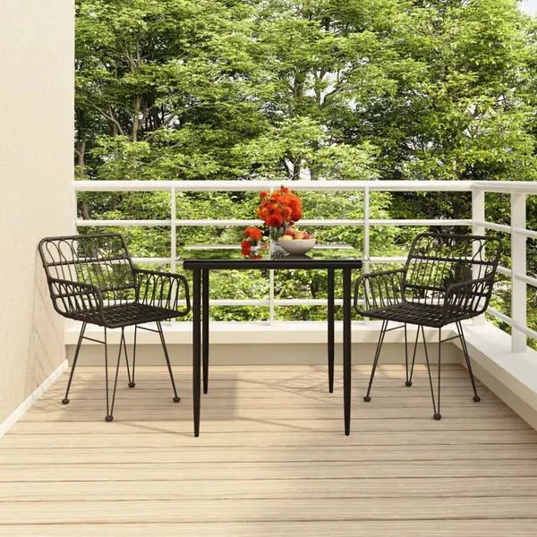 Gossi set mobilier de gradina, 3 piese, negru, poliratan