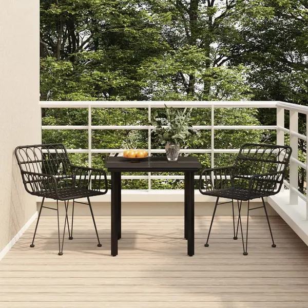 Gossi set mobilier de gradina, 3 piese, negru, poliratan