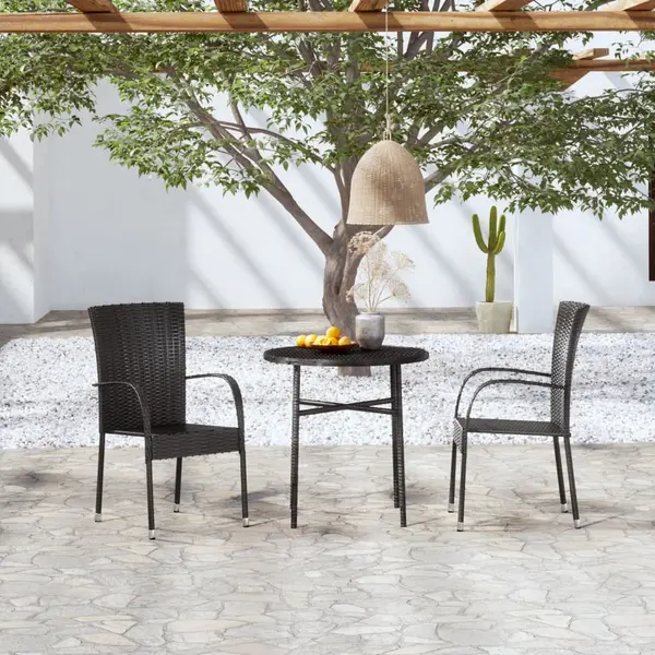Gossi set mobilier de gradina, 3 piese, negru, poliratan