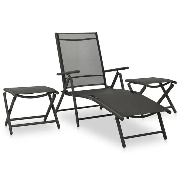 Gossi set mobilier de gradina, 3 piese, negru, textilena si aluminiu