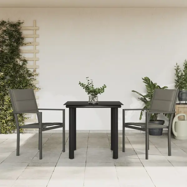 Gossi set mobilier de gradina, 3 piese, negru, textilena si otel