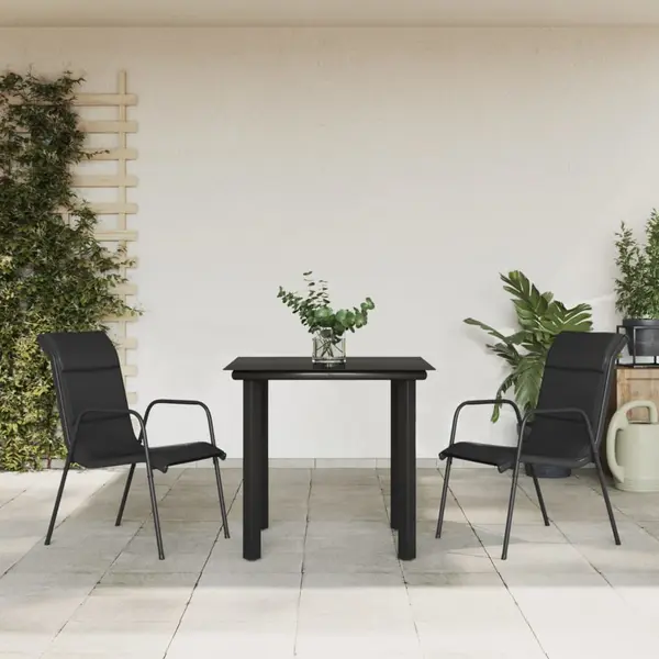 Gossi set mobilier de gradina, 3 piese, negru, textilena si otel