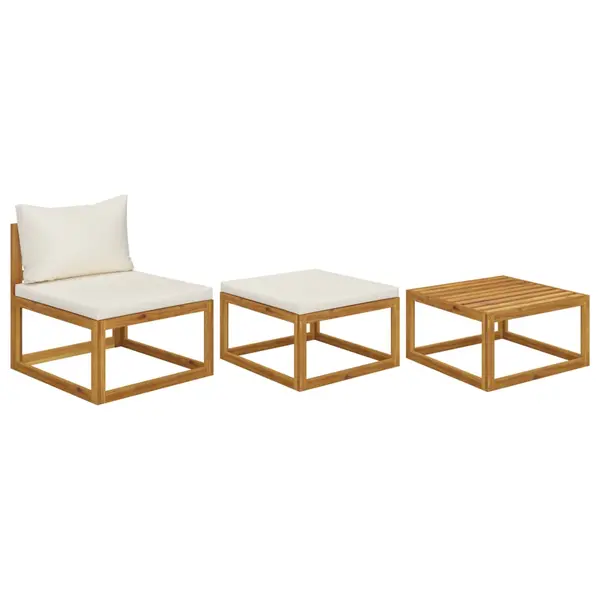 Gossi set mobilier de gradina, 3 piese, perne crem, lemn masiv acacia