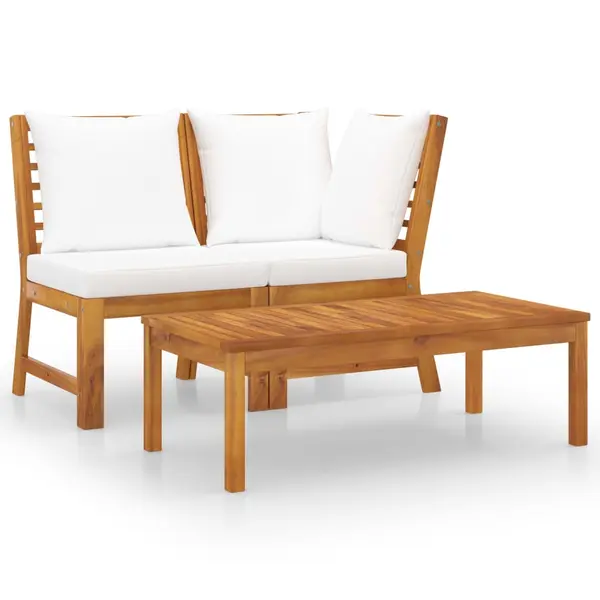 Gossi set mobilier de gradina, 3 piese, perne crem, lemn masiv acacia