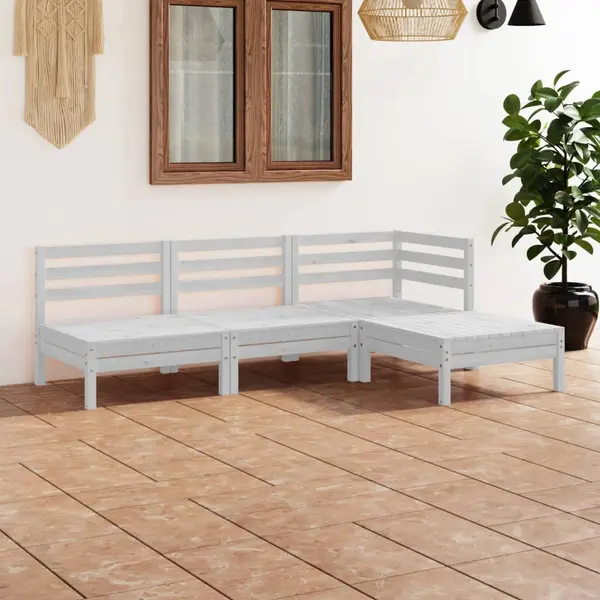 Gossi set mobilier de gradina, 4 piese, alb, lemn masiv de pin