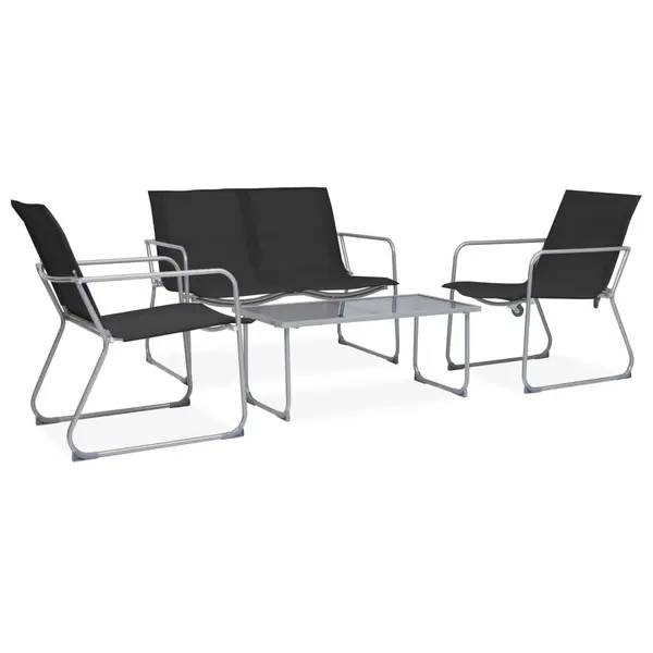 Gossi set mobilier de gradina, 4 piese, negru, otel si textil