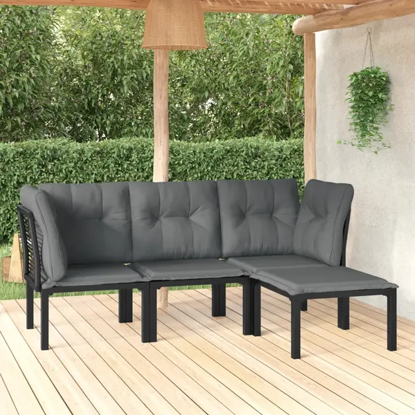 Gossi set mobilier de gradina, 4 piese, negru si gri, poliratan