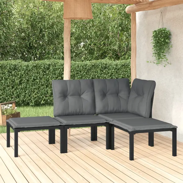 Gossi set mobilier de gradina, 4 piese, negru si gri, poliratan